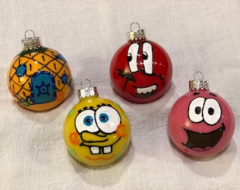 Spongebob Squarepants ornaments Spongebob, Patrick, Squidward, Sandy, Gary, Plankton, Mr. Krabs, pineapple under the sea, Pearl