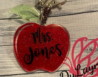 Apple Custom Acrylic Keychain/Personalized Apple Keychain/Apple Zipper Pull/Teacher gift