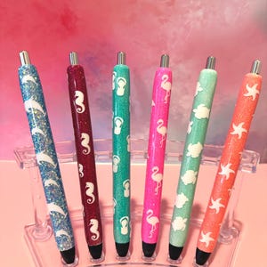 Summer Beachy Glitter Pens/Personalized Pens/Inkjoy Gel pens/Custom ink pens/Summertime/beach glitter gel pens