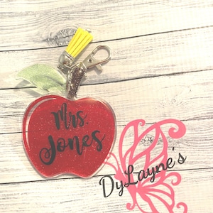 Personalized Apple Acrylic Keychain: Teacher Gift, Custom Zipper Pull