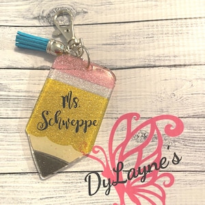 Custom Pencil Keychain: Personalized Acrylic Teacher Gift, Zipper Pull