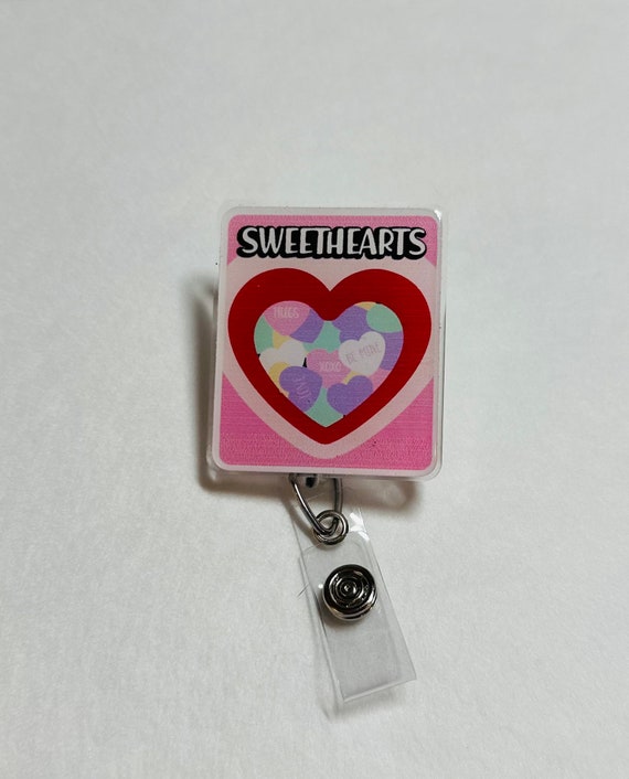 Conversational candy heart box Heart Badge Reel/Custom/Personalized Badge  Reels/ Aligator Clip/ID badge Holder/nurse/Valentine badge reel
