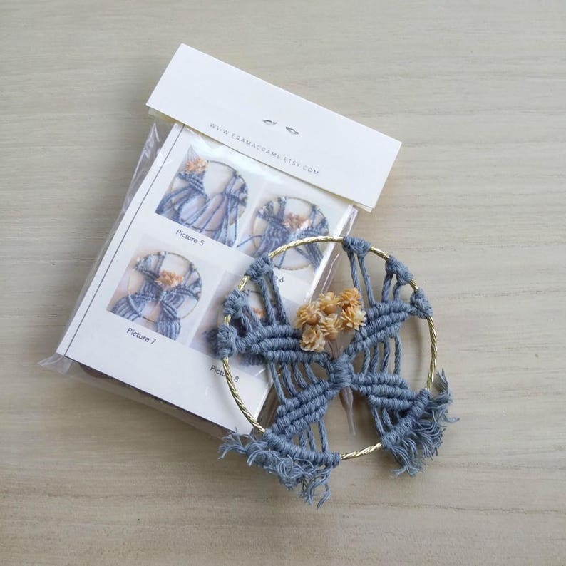 Macrame tutorial kit Make your own macrame ornament DIY Macrame pattern Blue wedding party favor Small DIY Kit