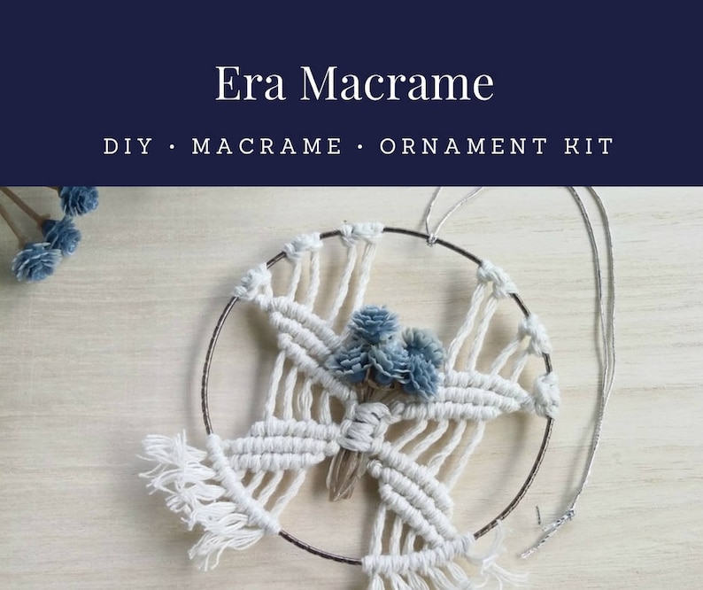 Macrame tutorial kit Make your own macrame ornament DIY Macrame pattern Blue wedding party favor Small DIY Kit