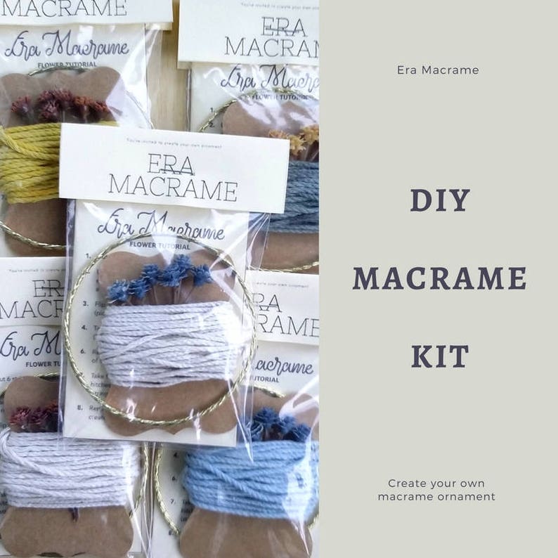 Macrame tutorial kit Make your own macrame ornament DIY Macrame pattern Blue wedding party favor Small DIY Kit