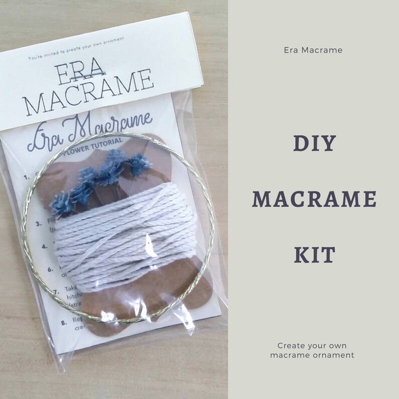 Macrame tutorial kit Make your own macrame ornament DIY Macrame pattern Blue wedding party favor Small DIY Kit
