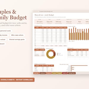 Couples Budget Spreadsheet, Shared Expenses Tracker, Bill Split Planner (Excel/Google Sheets)