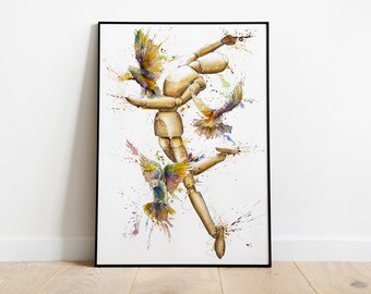 Freedom with Birds, Limited Print, Colorful Doll, Watercolor Art Print, Wall Art, Poster, Ideal Gift, Fine Art Print