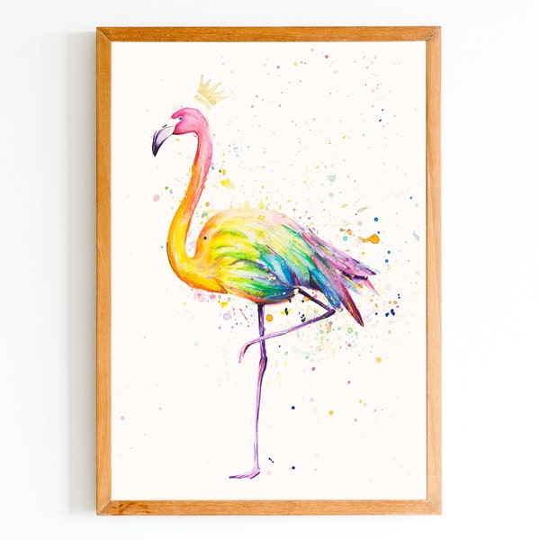 Flamingo, Gold,  Echtes Schlagmetall, Aquarell Kunstdruck, Wandkunst, Druck, einzigartige Poster, ideales Geschenk, Fine Art Print,