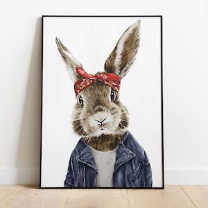 Rapper Rabbit in 2Pac Look – Funny Watercolor Art Print for Creatives