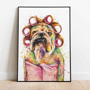 Cane con bigodini – divertente stampa artistica per il bagno | Affascinante arte murale