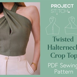 Twisted Halterneck Crop Top Digital Pattern PDF Easy Sewing Pattern Instant Download // Sizes XXS L image 1