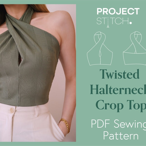 Twisted Halterneck Crop Top Digital Pattern PDF Easy Sewing Pattern (Instant Download) // Sizes XXS - L