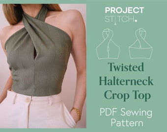 Top corto con scollo all'americana intrecciato, modello digitale PDF, modello di cucito facile (download immediato) // Taglie XXS - L
