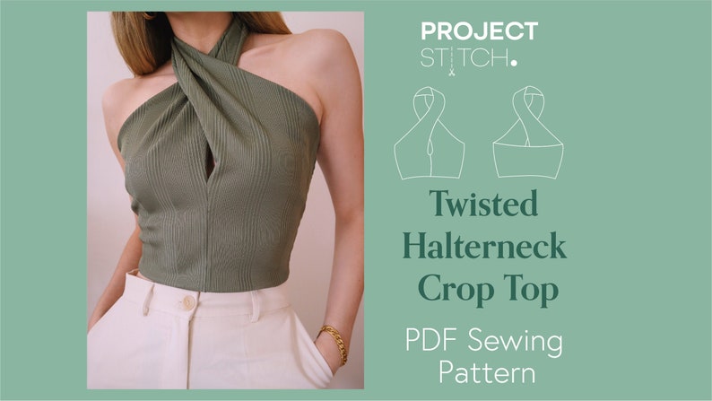 Twisted Halterneck Crop Top Digital Pattern PDF Easy Sewing Pattern Instant Download // Sizes XXS L image 1