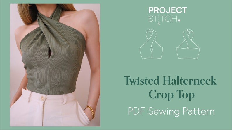 Twisted Halterneck Crop Top Digital Pattern PDF Easy Sewing Pattern Instant Download // Sizes XXS L image 5