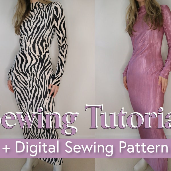 2 in 1 Maxi Stretch Dress PDF Easy Sewing Pattern (Instant Download) // Size U.K/AUS 4-24 / E.U 32-52 / US 0 - 20