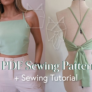 Crop Top Digital PDF Easy Sewing Pattern Instant Download // Size U.K 4-16 / E.U 32-44 / US 2-14 / AU 6-18 image 1