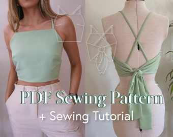 Crop Top Digital PDF Easy Sewing Pattern (Instant Download) // Size U.K 4-16 / E.U 32-44 / US 2-14 / AU 6-18