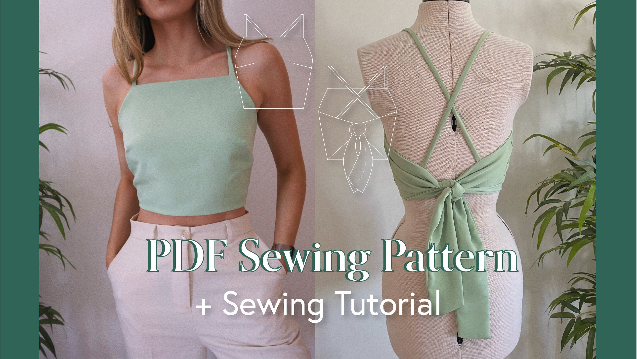 Girls Crop Top Sewing Pattern Custom Crop Top Halter Top Sewing Pattern  Beginner Sewing Pattern Xs-xl / Us-letter / A0 / A4 PDF File 