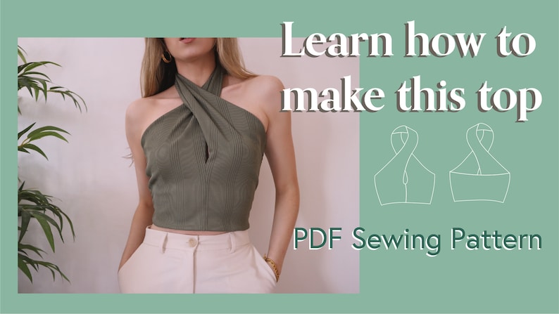 Twisted Halterneck Crop Top Digital Pattern PDF Easy Sewing Pattern Instant Download // Sizes XXS L image 3