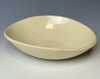 Handmade stoneware medium bowl, white bowl,  catchall, 7-inch, food safe, one of a kind.