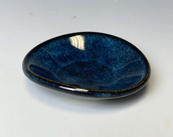 Handmade stoneware mini bowl, blue sapphire dipping bowl, soy sauce dish, small condiment bowl, catchall, 3-inch, food safe, one of a kind.