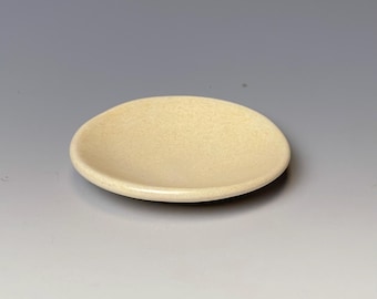Handmade stoneware ring dish, oatmeal white trinket dish, small jewelry catchall, 3 inch, food safe, one of a kind