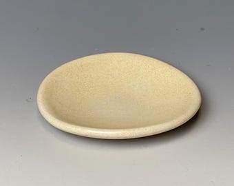 Handmade stoneware ring dish, oatmeal white trinket dish, small jewelry catchall, 3 inch, food safe, one of a kind