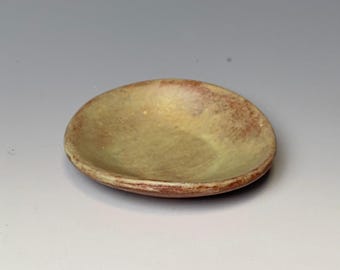 Handmade stoneware mini bowl, oolong shino green dipping bowl, soy sauce dish, small condiment bowl, catchall, 3-inch, food safe.