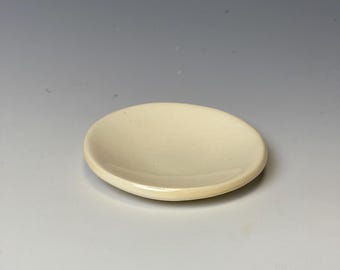 Handmade stoneware ring dish, clear white trinket dish, small jewelry catchall, 3 inch, food safe, one of a kind