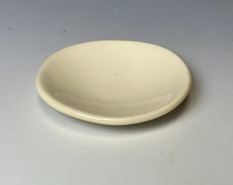 Handmade stoneware ring dish, white trinket dish, small jewelry catchall, 3 inch, food safe, one of a kind