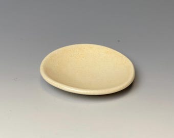 Handmade stoneware ring dish, oatmeal white trinket dish, small jewelry catchall, 3 inch, food safe, one of a kind