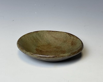 Handmade stoneware mini bowl, oolong shino green dipping bowl, soy sauce dish, small condiment bowl, catchall, 3-inch, food safe.