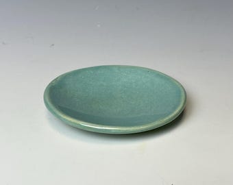 Handmade stoneware ring dish, seafoam green trinket dish, small jewelry catchall, 3 inch, food safe, one of a kind