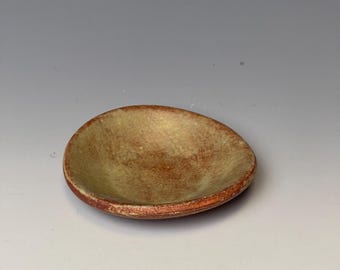Handmade stoneware mini bowl, oolong shino green dipping bowl, soy sauce dish, small condiment bowl, catchall, 3-inch, food safe.