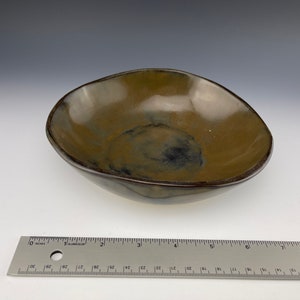 7” raw umber brown green bowl A34
