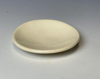 Handmade stoneware ring dish, white trinket dish, small jewelry catchall, 3 inch, food safe, one of a kind