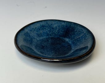 Handmade stoneware mini bowl, blue sapphire dipping bowl, soy sauce dish, small condiment bowl, catchall, 3-inch, food safe, one of a kind.