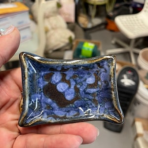 3” rectangle soy sauce blue black lava dish plate A267