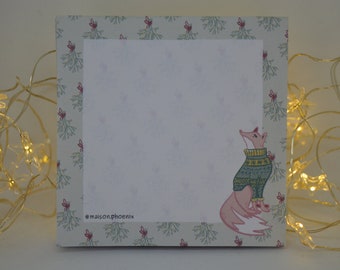 Fox Memopad, Mistletoe Memopad, Christmas Memopad, Festive Memo, Winter Memo, Desk Memo Pad, To Do Reminder, Square Notes, Kawaii Stationery