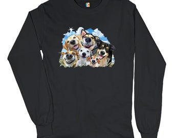 Smiling Dogs' Selfie Long Sleeve T-shirt Funny Animal Dog Lover Cute Puppies