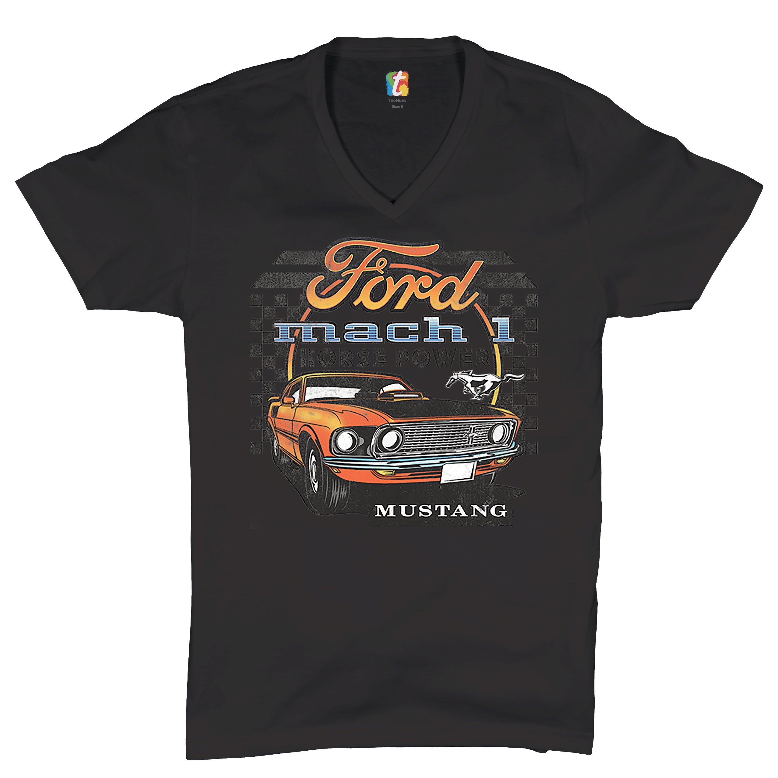 Ford Mustang Mach 1 V-neck T-shirt Horse Power American Muscle