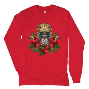 Koszulka z długim rękawem Calavera w stylu świątecznym Sugar Skull Holiday Spirit Mistletoe