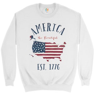 Amerika die schöne Est. 1776 Sweatshirt 4. Juli, amerikanische Flagge, Unabhängigkeitstag, patriotische Geschenk, Sterne und Streifen Crewneck
