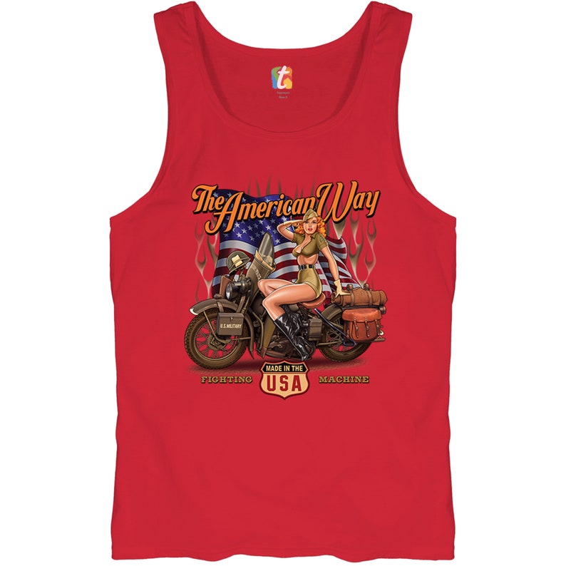 Comical Shirt Mens Pinup Girl American Flag Tank Top