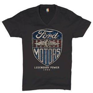 Ford Motors Legendary Power V-Neck T-shirt FoMoCo, Automotive, American Classic, Retro, Gift for Ford Owner, Car Enthusiast, Licensed Tee