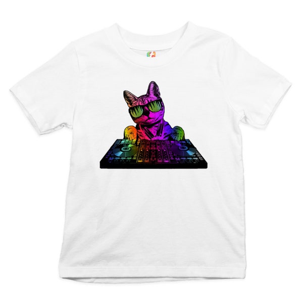 Dj Kitty Youth T-shirt Rainbow Cat Funny Animal Lovers Music Kids