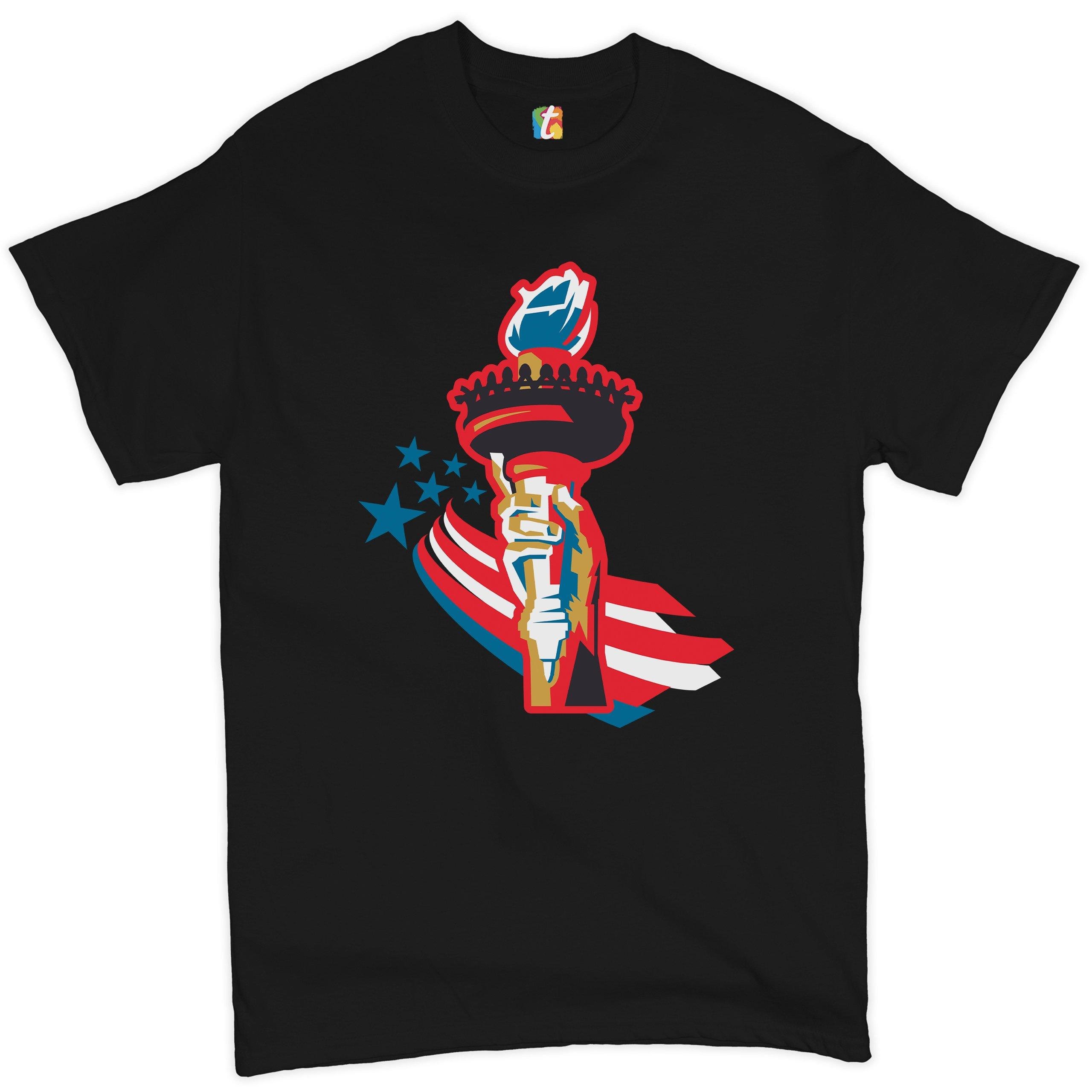 Statue of Liberty Torch V-Neck T-shirt 4th of July Stars and Stripes Independence Day Freedom Lady Liberty NYC Manhattan Tee
