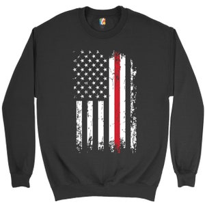 Dunne Rode Lijn Sweatshirt Amerikaanse Vlag, Brandweerman, Eerste Hulpverlener, Brand en Redding, Patriottisch, Brandweer Crewneck